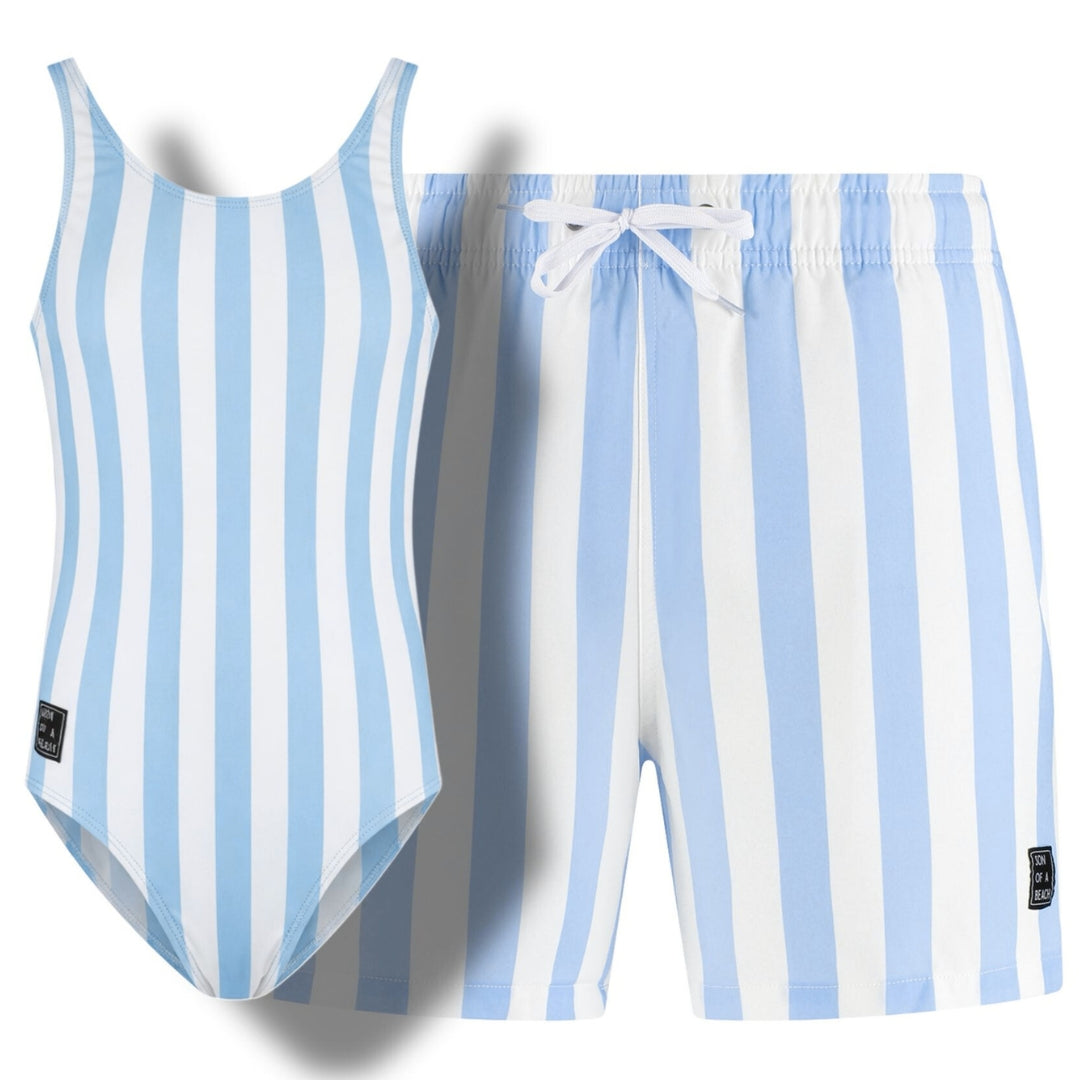 Streep, Licht blauw, Vader en dochter zwemkleding