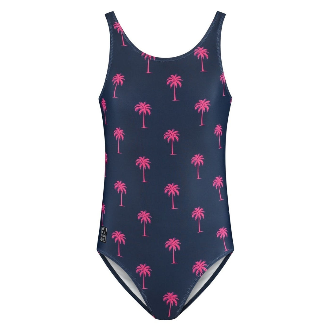 Palm Tree, Blue, Girls Swimsuit