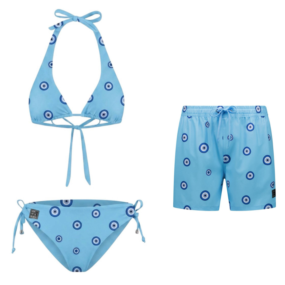 Oog, Blauw, Moeder en zoon bikini/zwembroek