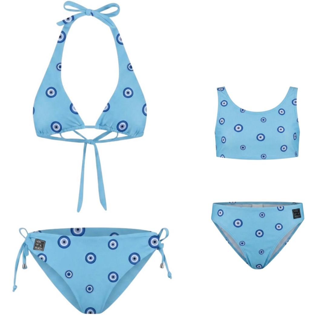 Auge, Blau, Mutter und Tochter Bikinis