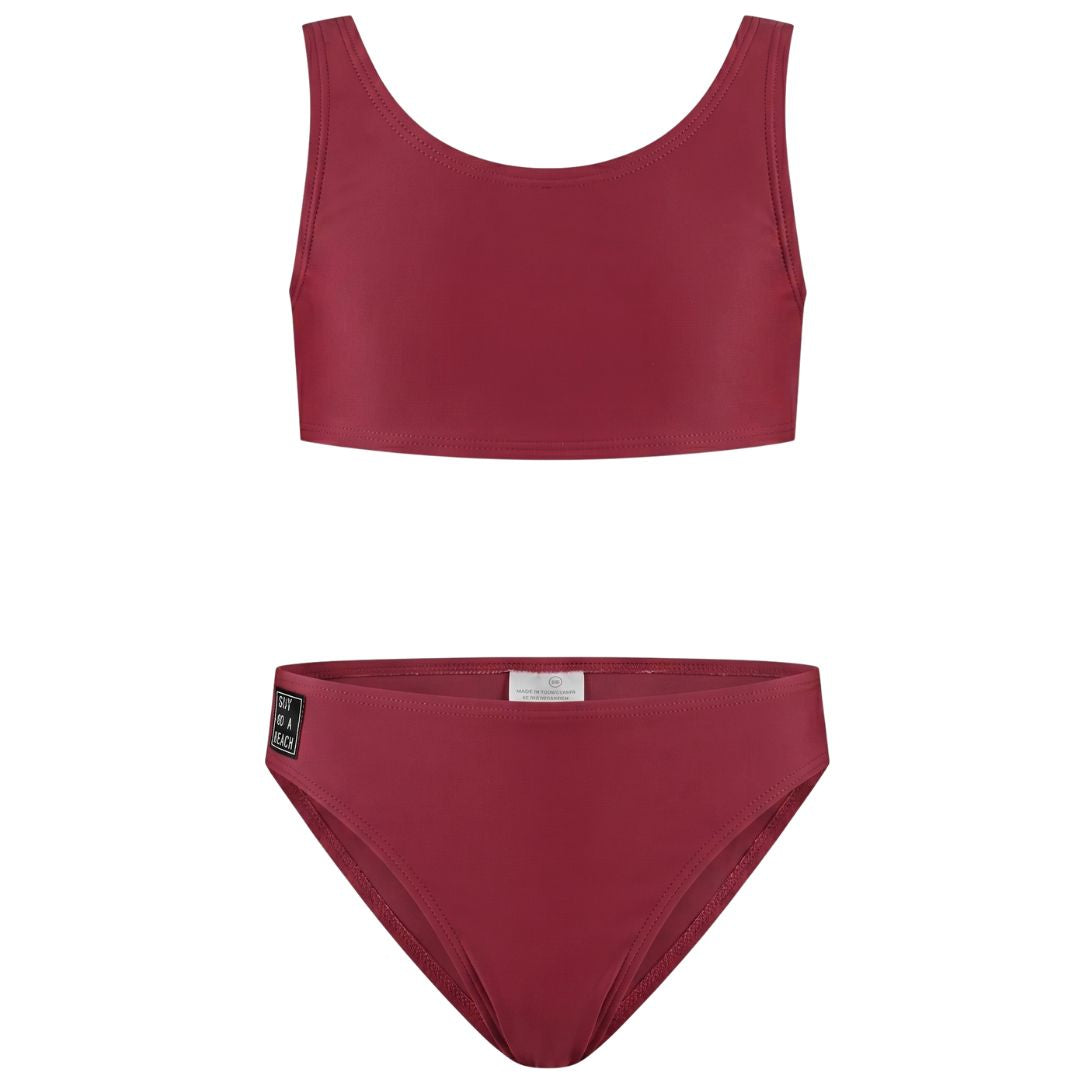 Solid, Dark red, Girls' bikini