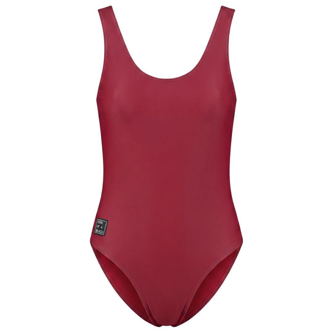 Solid, Donker rood, Dames Badpak