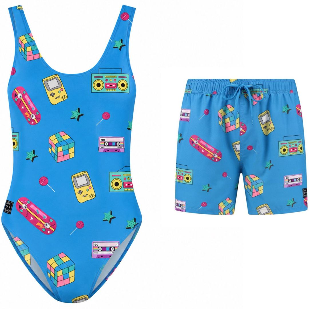 Retro, Mutter-Sohn-Badeanzug/Badehose