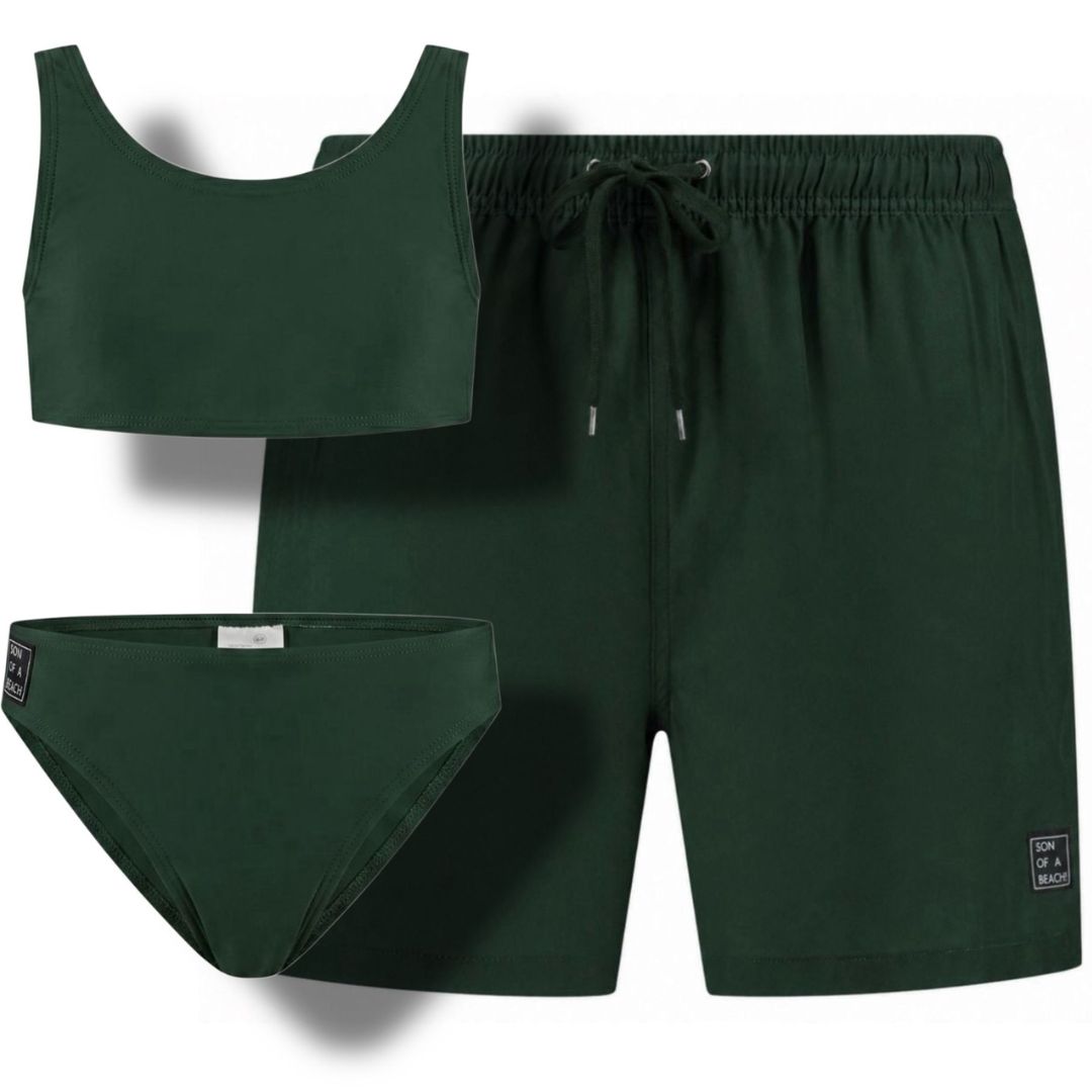 Solid, Donker groen, Vader en dochter zwembroek/bikini