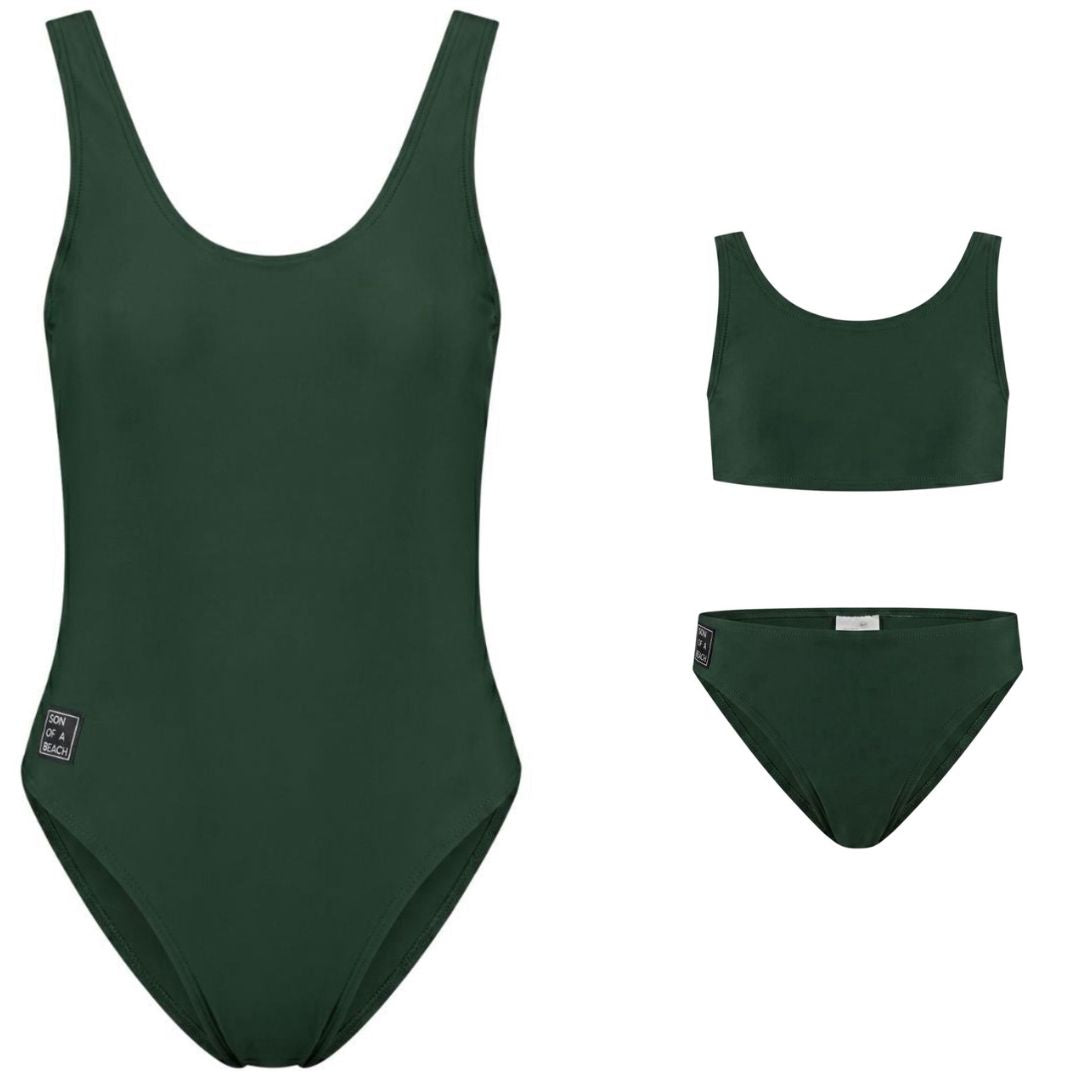 Solid, Donker groen, Moeder en dochter badpak/bikini