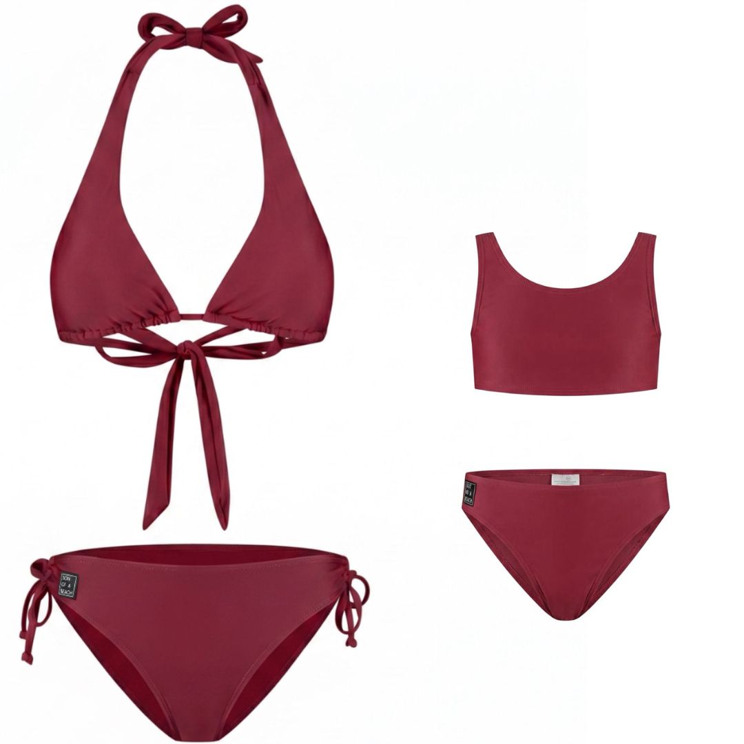 Solid, Donker rood, Moeder en dochter bikini's