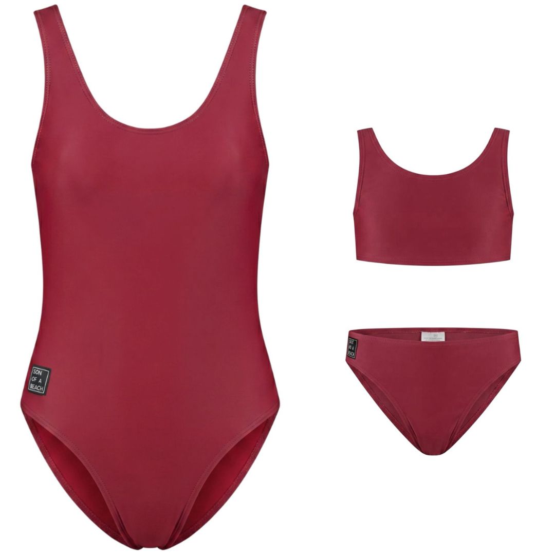 Solid, Donker rood, Moeder en dochter badpak/bikini