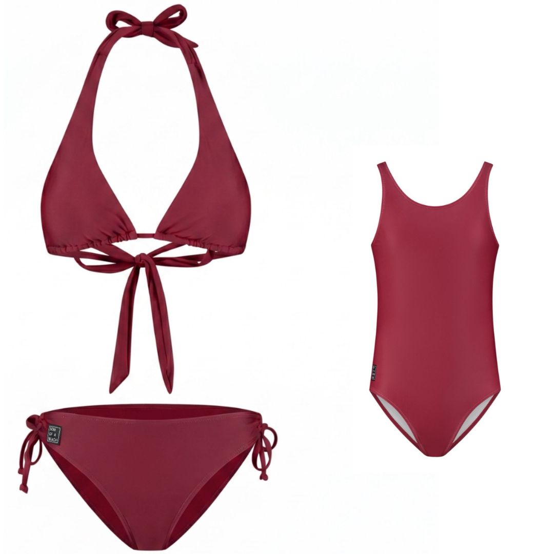 Solid, Donker rood, Moeder en dochter bikini/badpak