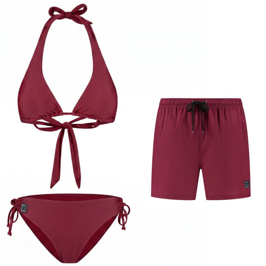 Solid, Donker rood, Moeder en zoon bikini/zwembroek
