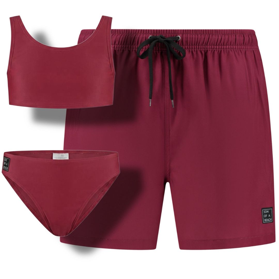 Solid, Donker rood, Vader en dochter zwembroek/bikini