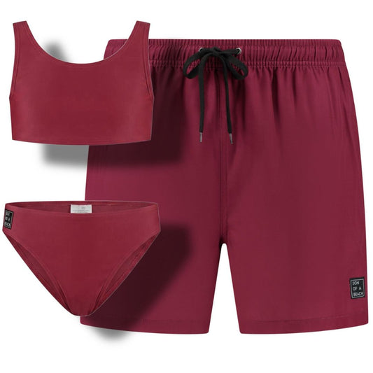 Solid, Donker rood, Vader en dochter zwembroek/bikini