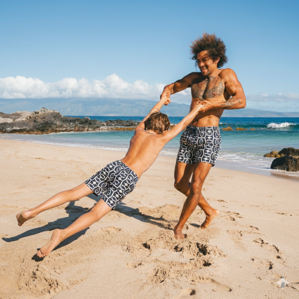 Abstract, Black, Father and son swim shorts