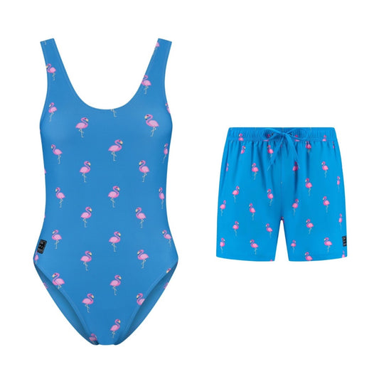 Flamingo, Royal Blue, Mother and son swimsuit/swimming trunks