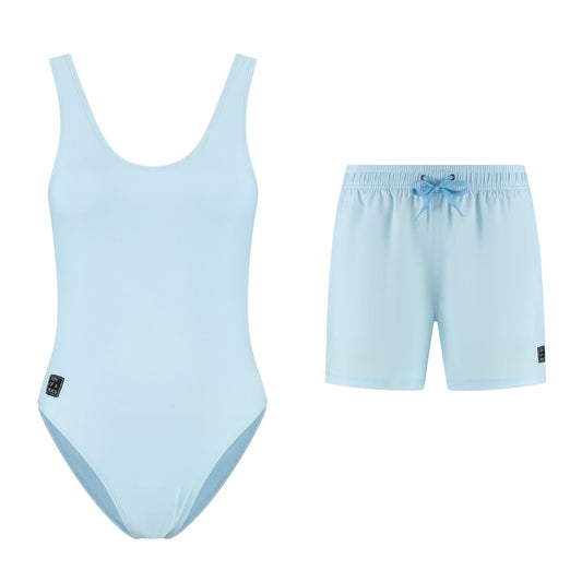 Solid, Light Blue, Mother and Son Swimsuit/Swimming Trunks
