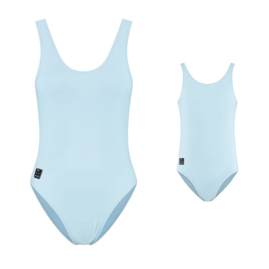 Solid, Light Blue, Mother and Daughter Swimsuit
