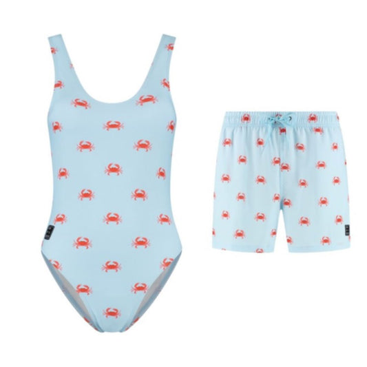 Crab, Light blue, Mother and son swimsuit/swimming trunks