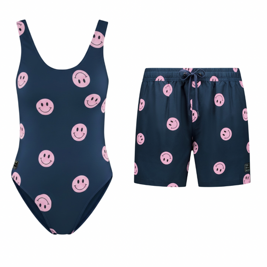 Smiley, Blue, Mother and son swimsuit/swimming trunks