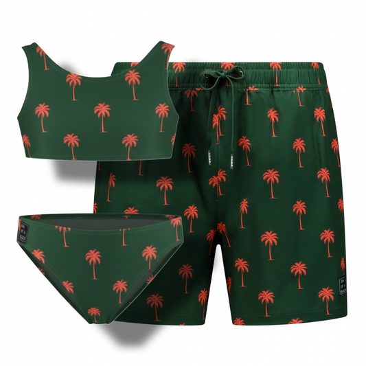 Palmboom, Donker groen, Vader en dochter zwembroek/bikini