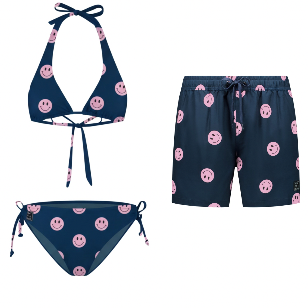 Smiley, Blue, Mother and son bikini/swimming trunks