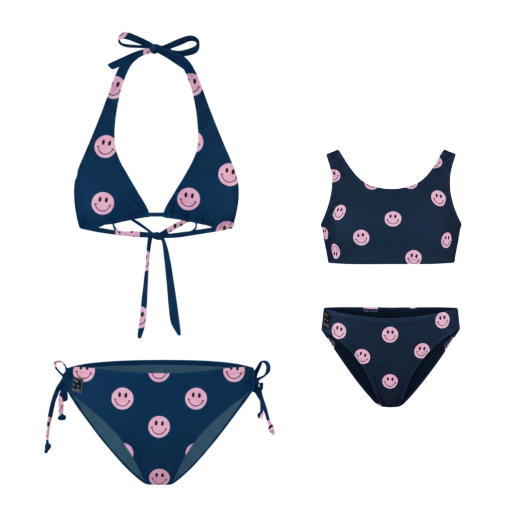 Smiley, Blauw, Moeder en dochter bikini's