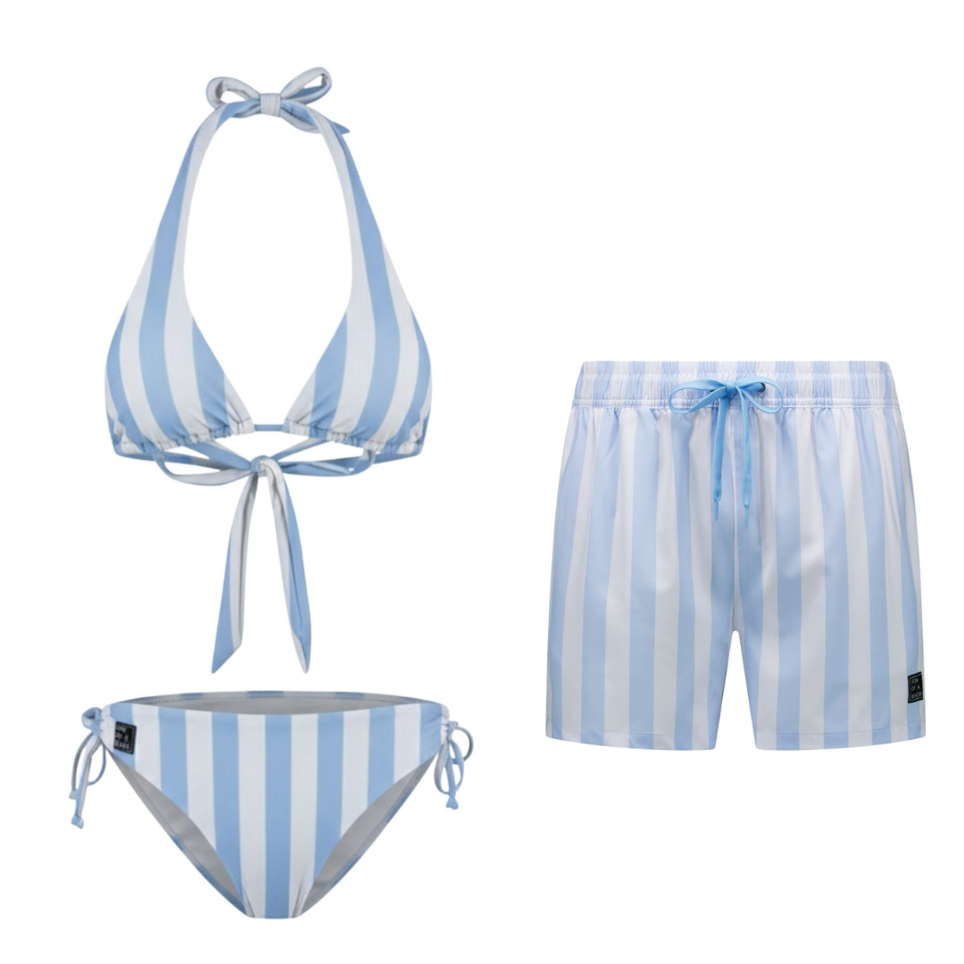 Faded-Streep, Zacht Blauw, Moeder en zoon bikini/zwembroek