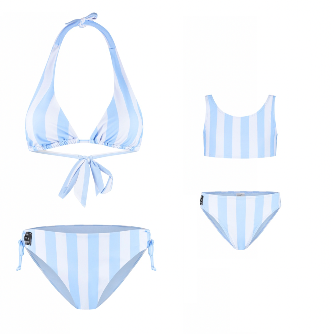 Stripe, Light Blue, Mother and Daughter Bikinis