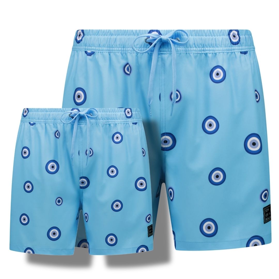 Auge, Blau, Vater und Sohn Badehosen