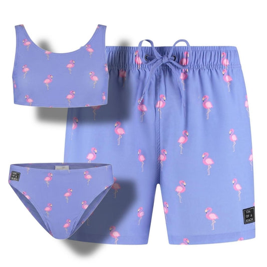Flamingo, Königsblau, Badehosen/Bikini für Vater und Tochter