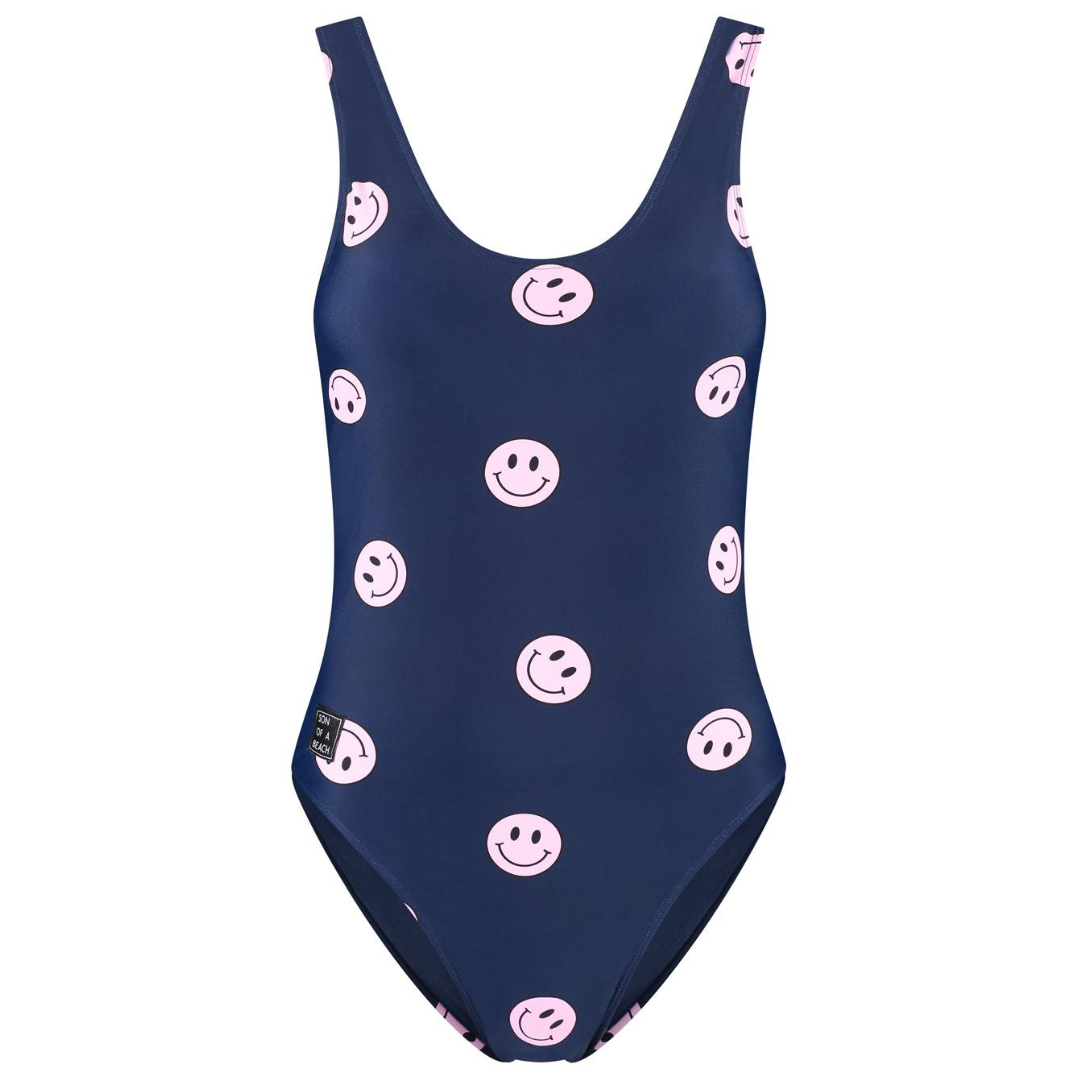 Smiley, blauw, Dames Badpak