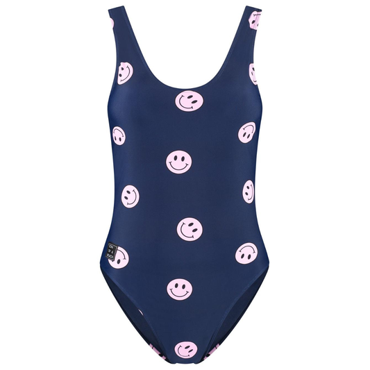Smiley, blauw, Dames Badpak