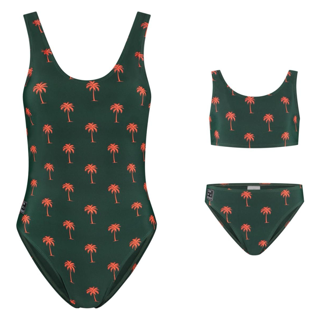 Palm tree, Dark green, Mother and daughter swimsuit/bikini