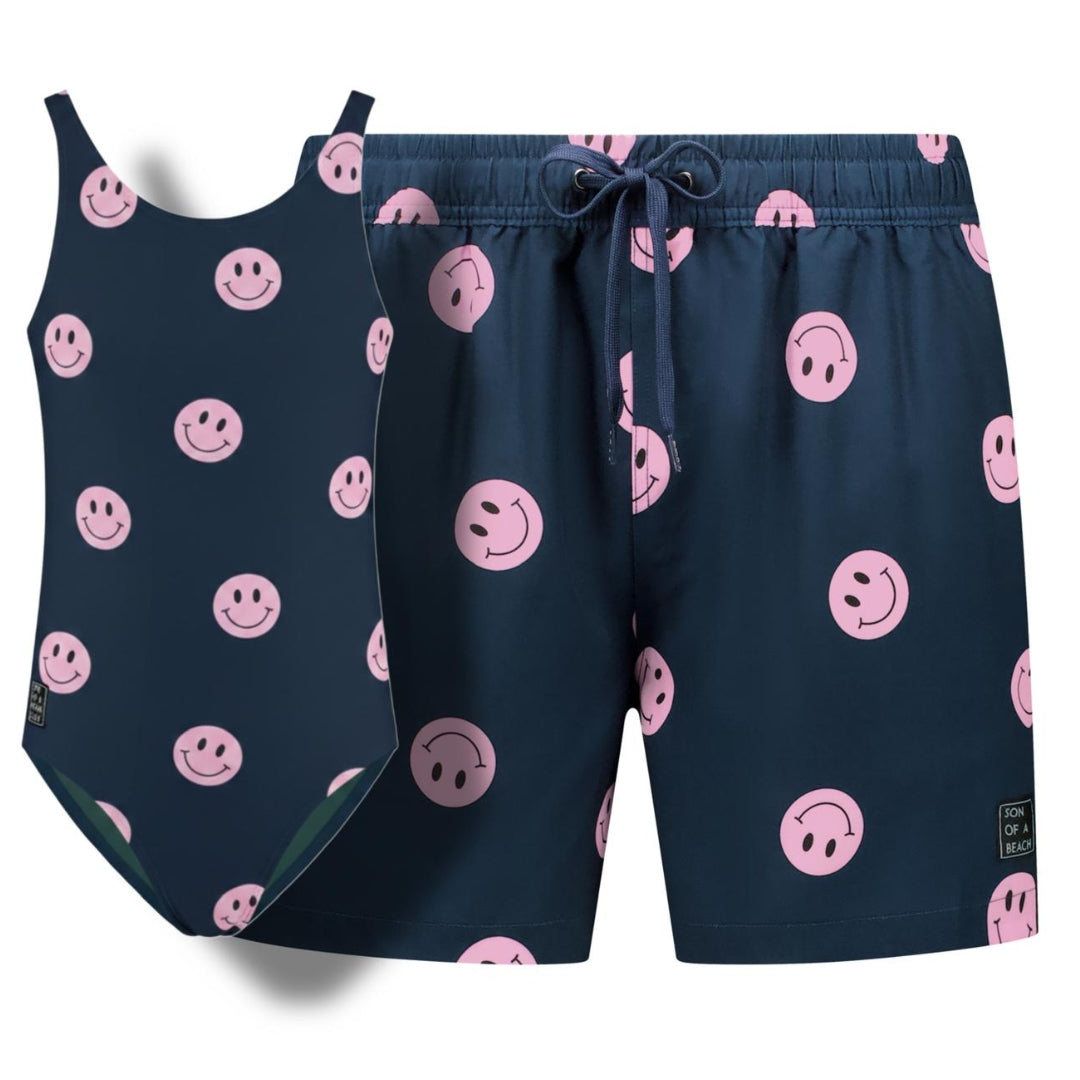 Smiley, Blauw, Vader en dochter zwemkleding