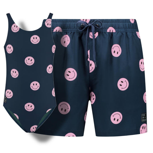 Smiley, Blauw, Vader en dochter zwemkleding
