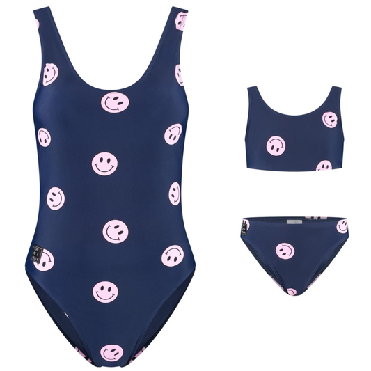 Smiley, Blauw, Moeder en dochter badpak/bikini