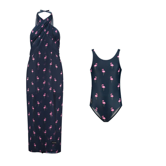 Flamingo, Blue, Mother and daughter swimwear