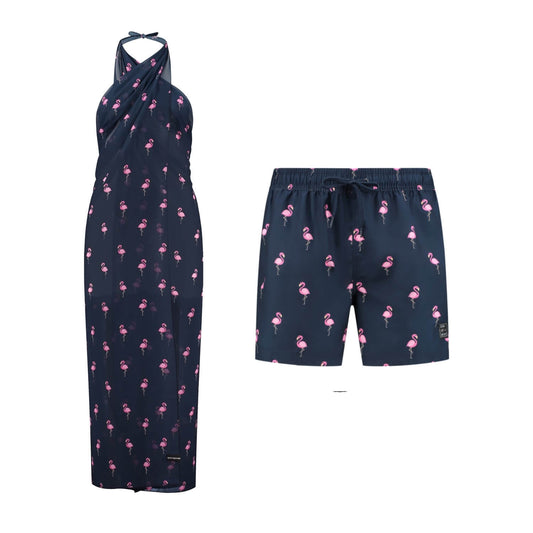 Flamingo, Blue, Mother and son swimwear